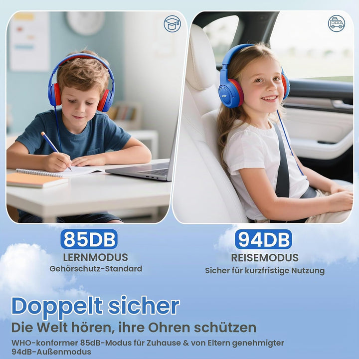 Acer Kopfhörer Kinder mit 3,5 mm Kabel, 85/94dB Lautstärkebegrenzung Blau Rot, Blau Rot