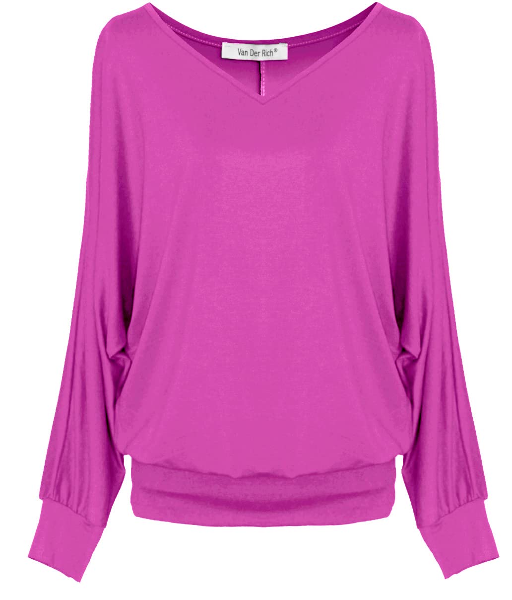 Van Der Rich ® - T-Shirt Raffinierte Einfachheit T-Shirt Einfarbig - Damen M Ml-fuchsia, M Ml-fuchsi
