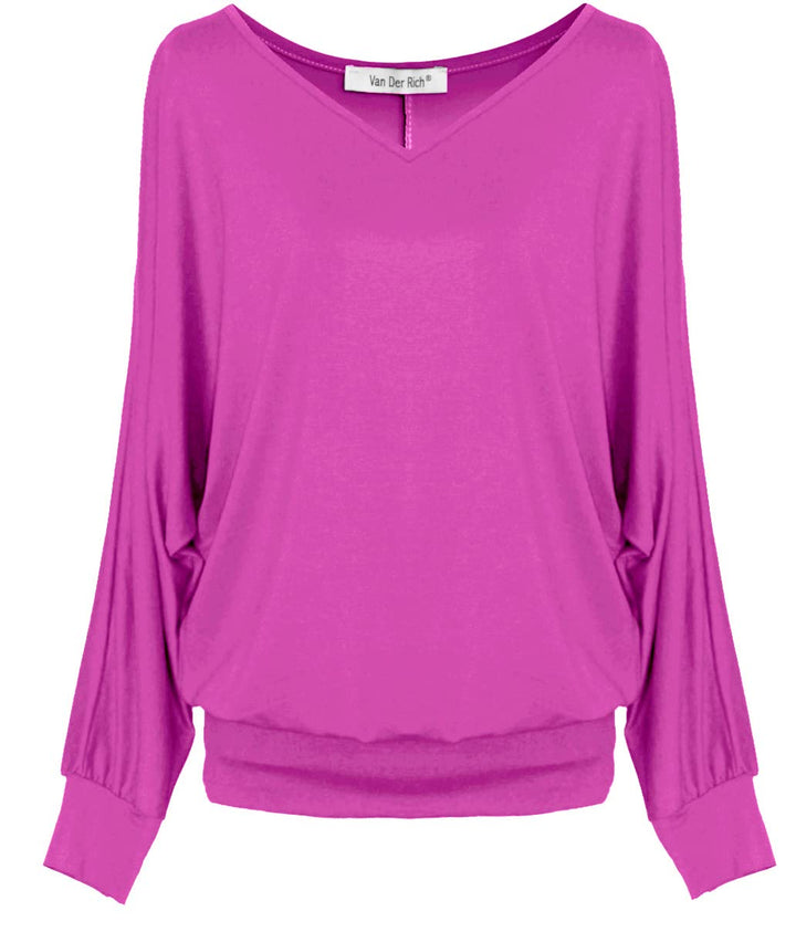 Van Der Rich ® - T-Shirt Raffinierte Einfachheit T-Shirt Einfarbig - Damen M Ml-fuchsia, M Ml-fuchsi