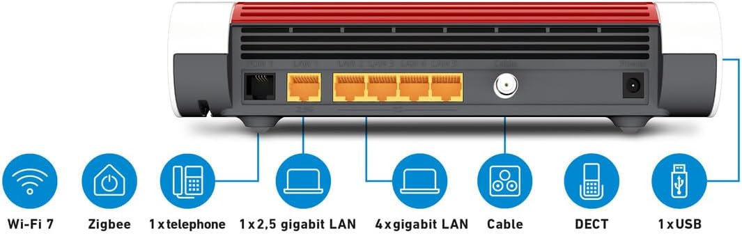 Fritz!Box 6670 Kabel | Wi-Fi 7 Router mit Kabelmodem, Zigbee & DECT ULE, 2,5 Gigabit LAN, Mesh Wi-Fi