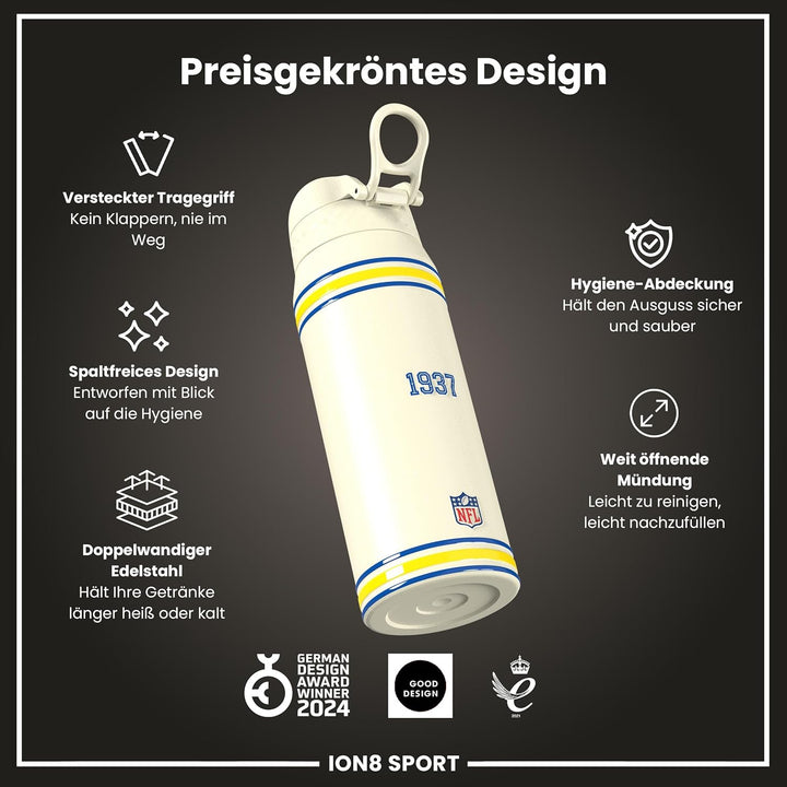 ion8 NFL Edelstahl-Trinkflasche, Auslaufsicher, Einhandöffnung, Sichere Verriegelung, Spülmaschinenf