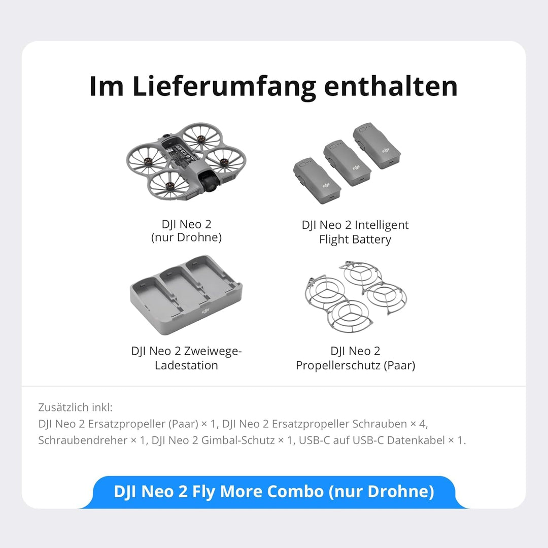 DJI Neo 2 Fly More Combo (nur Drohne) mit Vielseitiges Zubehör, Start und Landung auf der Handfläche