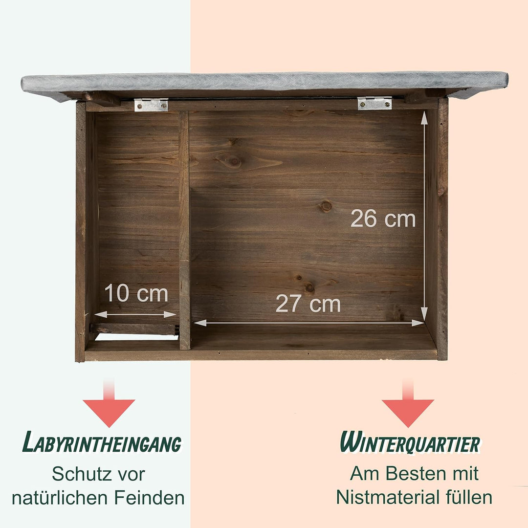 Relaxdays Igelhaus, Bausatz, Igelbau mit Boden, Rattenklappe & Labyrintheingang, Holz, HxBxT: 21 x 4