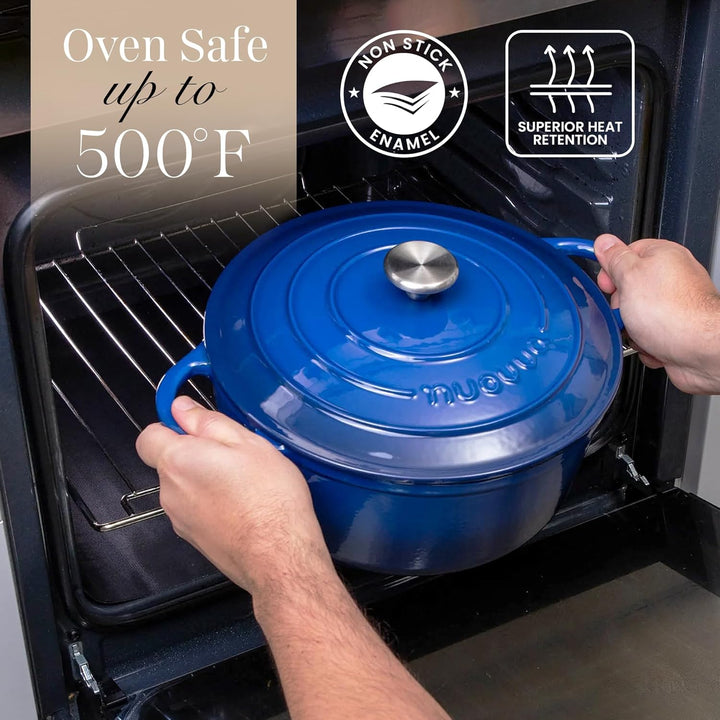 Gusseisen Dutch Oven mit Deckel – Emaille-Topf mit Antihaft, Ofenfest bis 260°C – Dunkelblau, 4.7 Li
