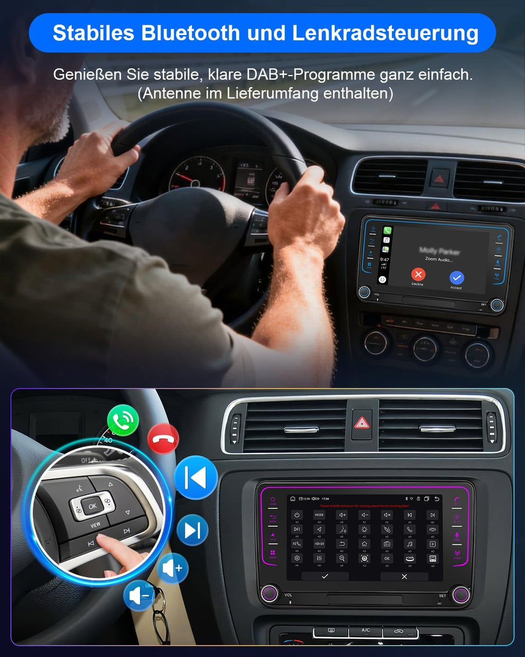 Autoradio mit Bildschirm für VW Golf 5 6 T5 Passat Polo 6R Tiguan Seat Skoda, 8-Kern 4+64GB VW Caddy