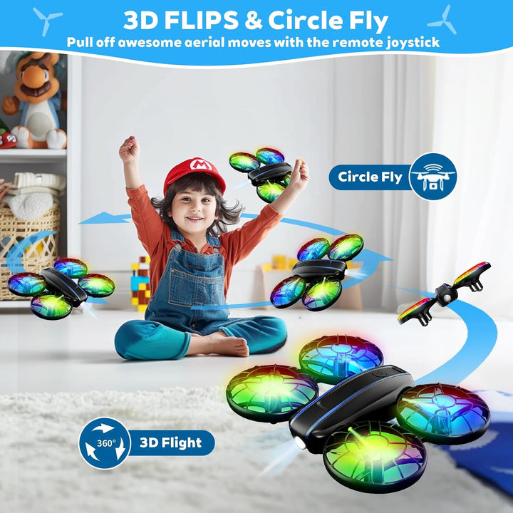 RC Drohne für Kinder und Anfänger, kleiner RC Quadcopter mit Lichtern und 3D Flip, Propeller Full Pr