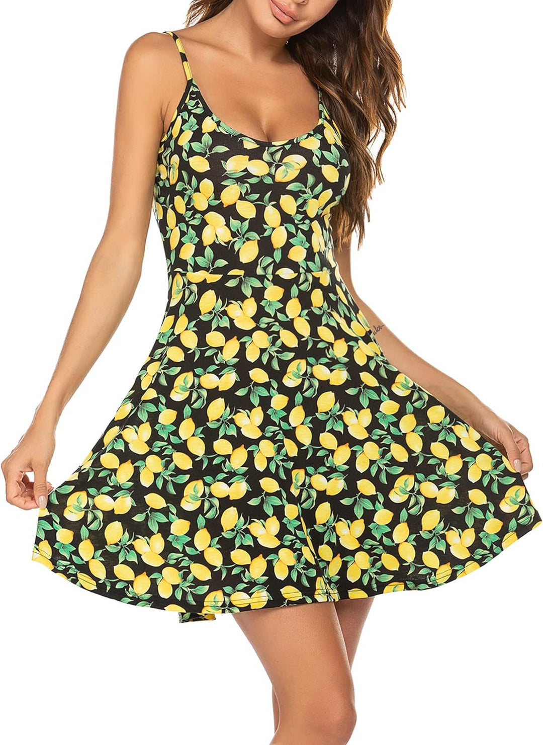 UNibelle Damen Sommerkleid Blumenmuster Kleid V-Ausschnitt Strandkleid Verstellbaren Spaghettiträger