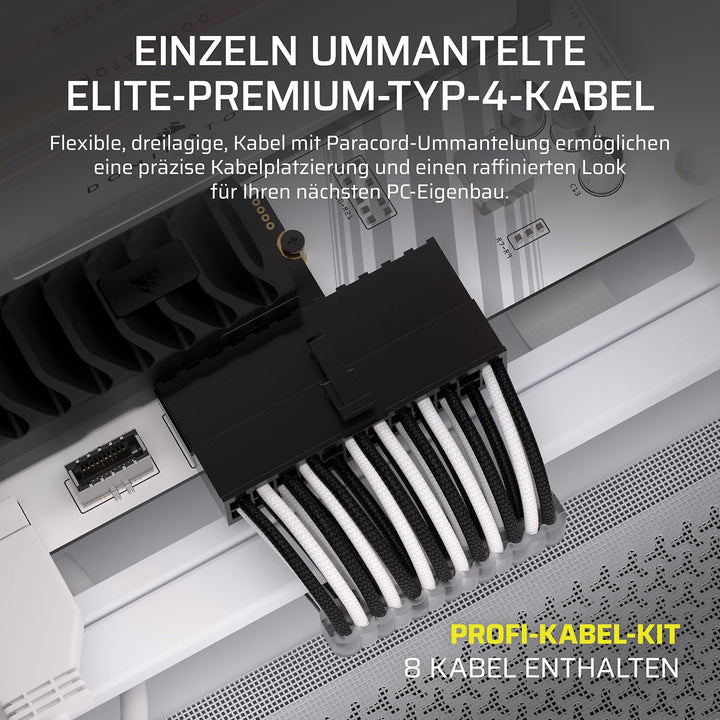 Corsair Elite Premium Pro-Kit mit Einzeln Ummantelten Typ 4-Netzteilkabeln – Flache Kabelkämme, Drei