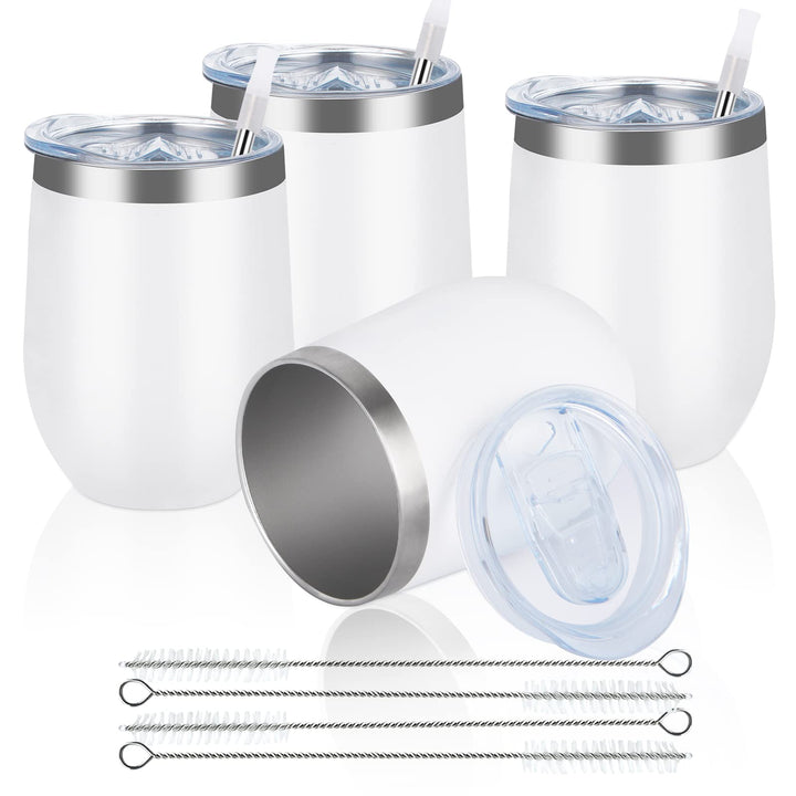 Joymaking 4 Stück Weinbecher Edelstahl, Stemless Weinbecher mit Deckel, Doppelwandige Unbreakable Tr