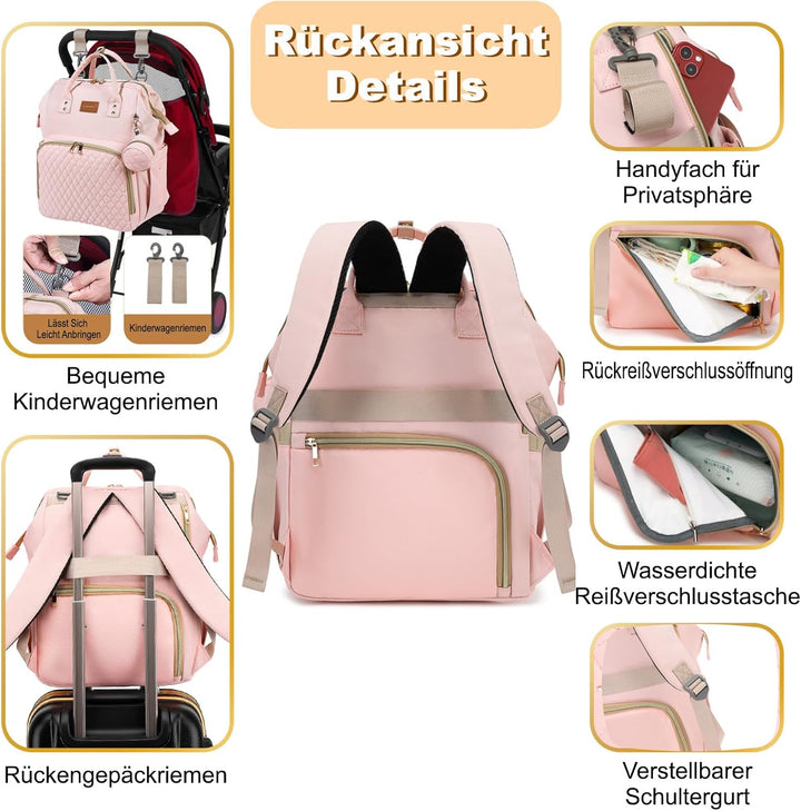 Wickelrucksack Gross - Baby Wickeltasche Rucksack Wasserdicht &amp; Leicht mit Wickelunterlage, Schnulle