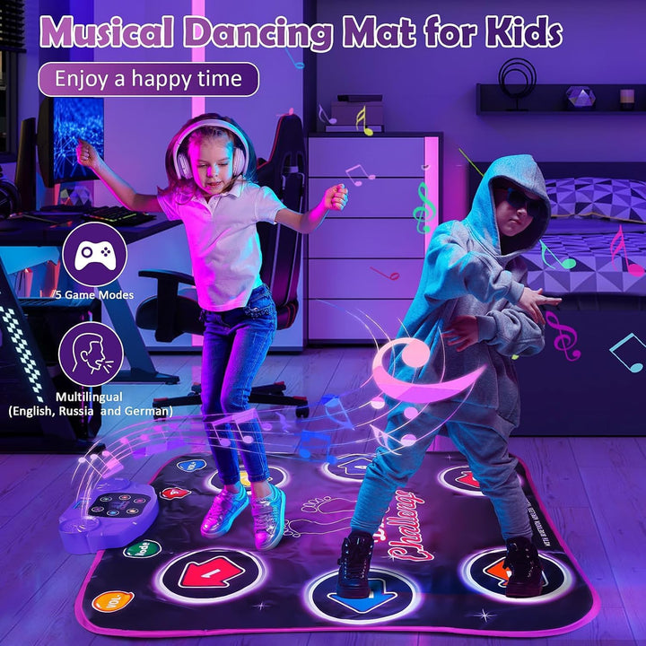 Tanzmatte für Kinder ab 3-12 Jahre, Musikmatte mit LED-Lichter, Kindertanzmatten mit 5 Spielmodi und