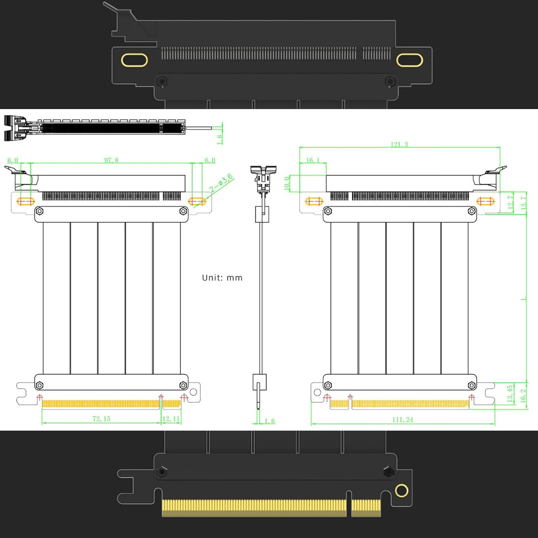 glotrends PCIe 4.0 X16 GPU Riser Kabel Länge 600mm, Buchse 180 Grad Winkel, Kompatibel mit Gen 4 GPU