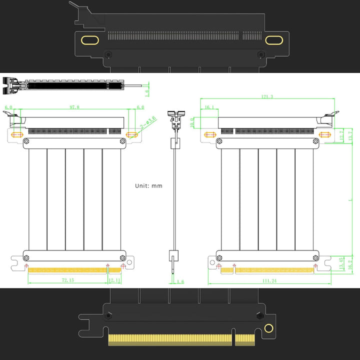 glotrends PCIe 4.0 X16 GPU Riser Kabel Länge 600mm, Buchse 180 Grad Winkel, Kompatibel mit Gen 4 GPU