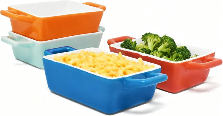 Joeji’s Kitchen Mini Auflaufformen (4er Set, 325ml): Kleine, rechteckige Keramik-Ofenformen für Lasa
