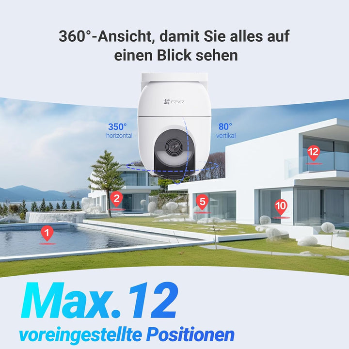 EZVIZ CB8 Lite 4K Überwachungskamera Aussen Akku Solar, 360° Schwenkbare WLAN Kamera Outdoor Kabello