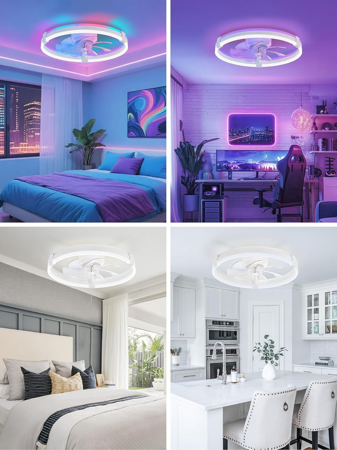 ZMISHIBO 51 cm RGB-Deckenventilator mit Licht,Fernbedienung &amp; APP-Steuerung,6 Geschwindigkeiten, Vor