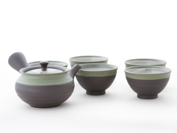 Japanisches Tee-Service 6-teilig, Tee-Kanne Kyusu 5 Schalen Tokoname Integriertes Tee-Sieb Edelstahl