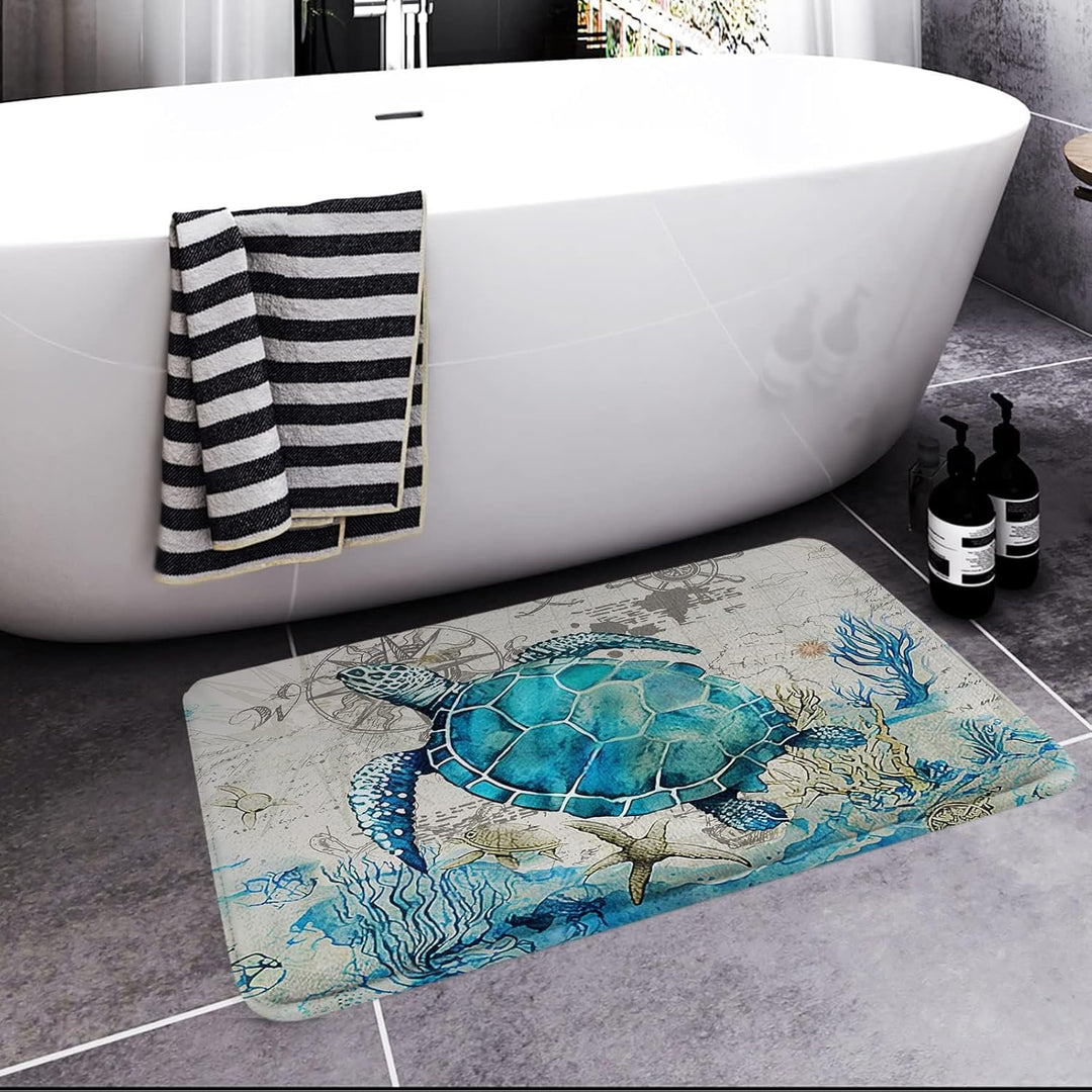 Britimes Badematte für Badezimmer, Badezimmermatten, rutschfest, blaue Schildkröte, waschbar, Bodenm