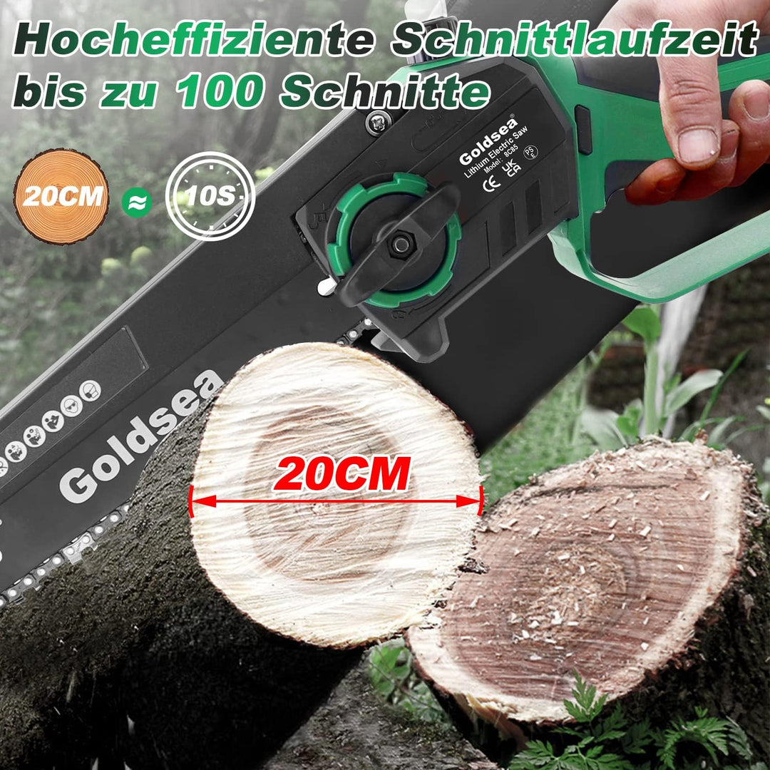 Goldsea Akku Kettensäge, 8 Zoll Mini Kettensäge mit Akku Öltank Max 21V 4.0Ah, Bürstenloser Motor, W
