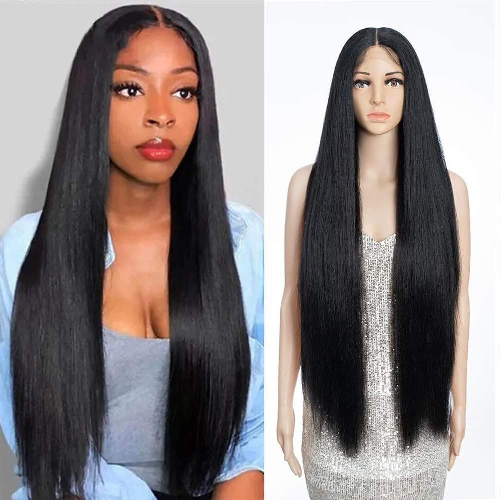 FASHION IDOL 95cm Super lange gerade Perücken Lace Front Perücken für Frauen 11cm tiefer Mittelteil