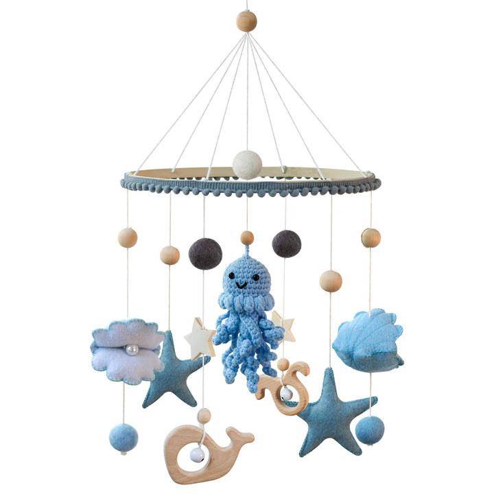 Oktopus Baby Mobile Babybett Hölz Windspiel, Oktopus Anhänger zum Häkeln, Meerestiere Bettglocke Bab