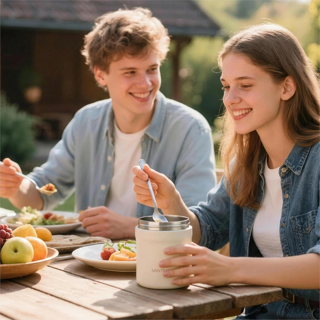 SANTECO Müslibecher to go 500ml+220ml Thermobehälter für Essen mit Löffel Hält 12 Stunden Warm, Spül