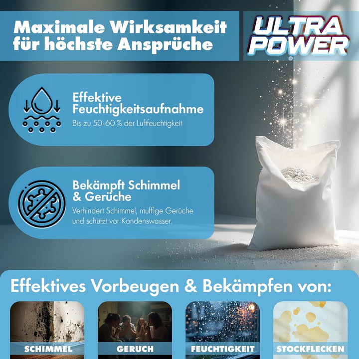12x 450g Ultra Power Luftentfeuchter Granulat, Raumluftentfeuchter im Vliesbeutel, Nachfüllpacks für