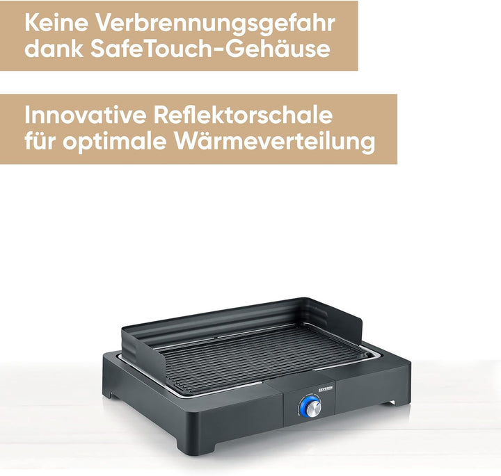 SEVERIN Tischgrill mit Aluminium-Grillplatte für drinnen und draussen, Elektrogrill mit schnellem Gr