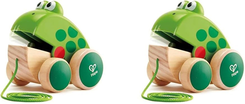 Hape Nachziehfrosch Fridolin von Hape | Holzfrosch Fliegen fressendes Nachzieh-Spielzeug für Kleinki