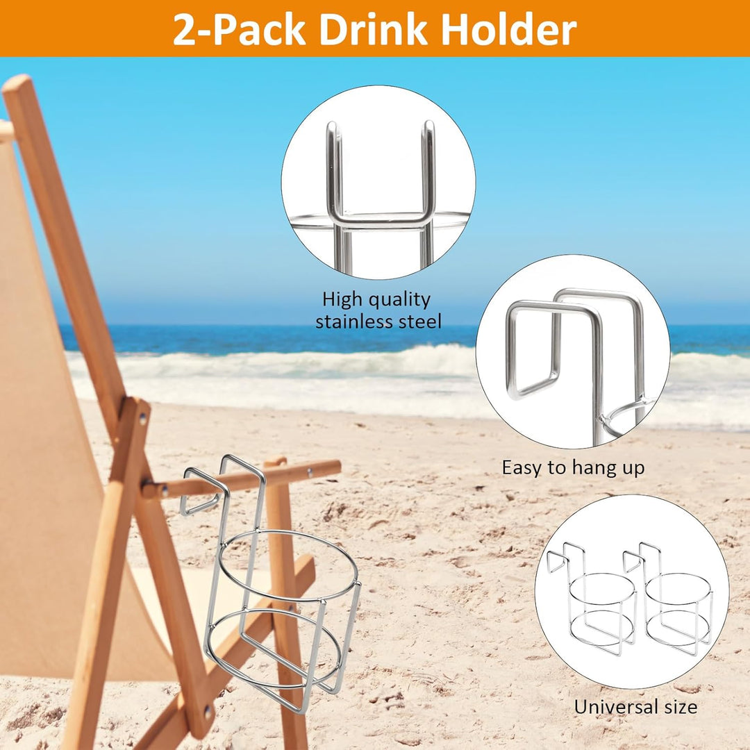 2 Stück Becherhalter Strandkorb Getränkehalter Edelstahl Flaschenhalter Strandkorb Zubehör für Gläse