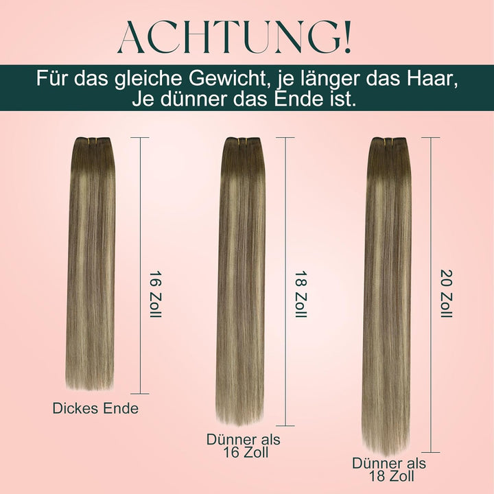 Easyouth OmbreTressen Echthaar Dunkleres Braun Mix Aschbraun und Mittelblond Tressen Haarverlangerun