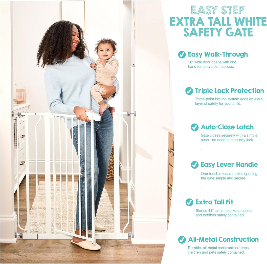 Regalo Easy Step Baby-Schutzgitter, Druckbefestigung, inklusive Verlängerungs-Kit (104 cm) Weiss, We