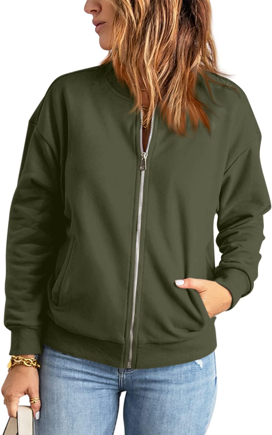 GeGekoko Zip Sweatshirt Damen übergrosse Jacket Sweatshirt Einfarbige Loose Langarm Tops Oberteile m