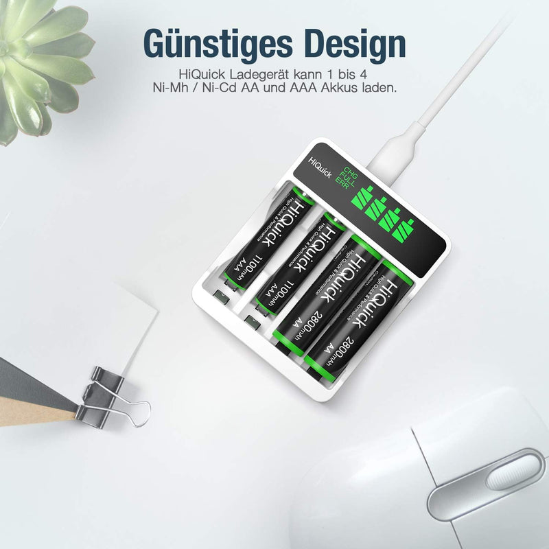 HiQuick Universal Akkuladegerät mit 8 AA Akkus, Ladegerät für NI-MH/NI-CD Mignon AA Micro AAA Akku,