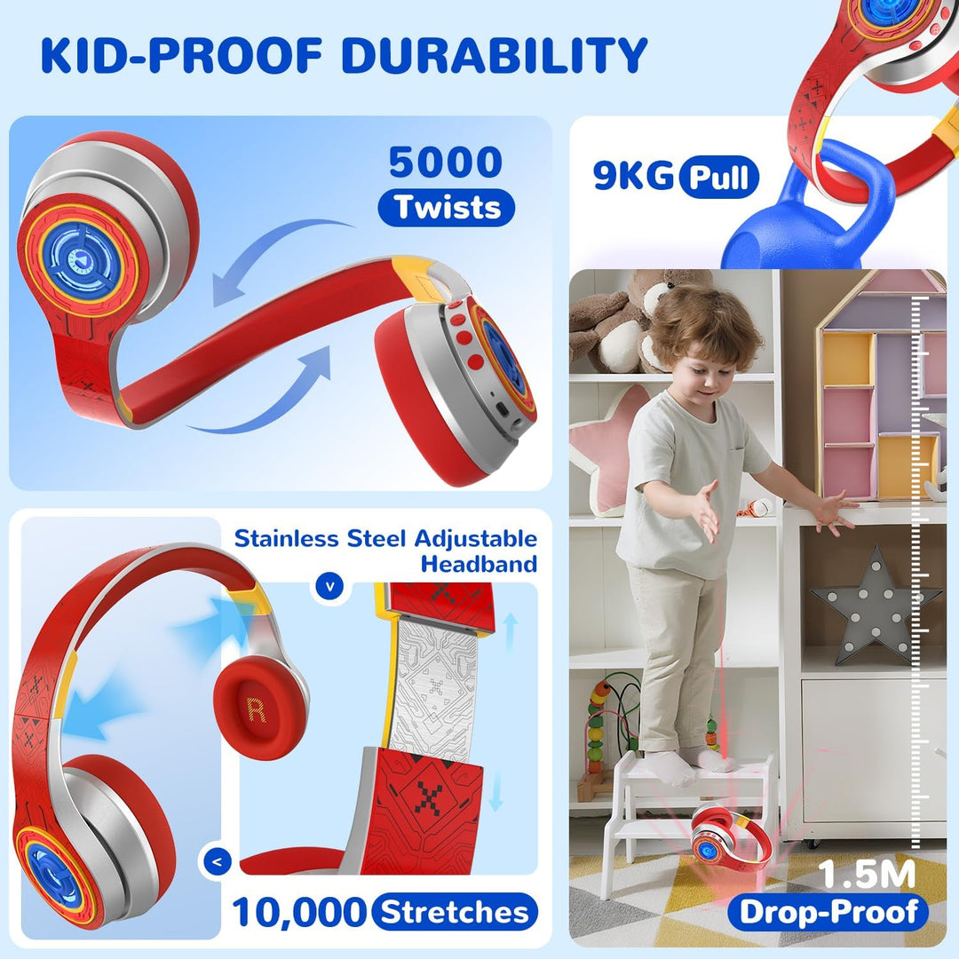 iClever Noise Cancelling Bluetooth Kopfhörer Kinder, LED-Beleuchtung, Bluetooth 6.0, Type-C-Schnella