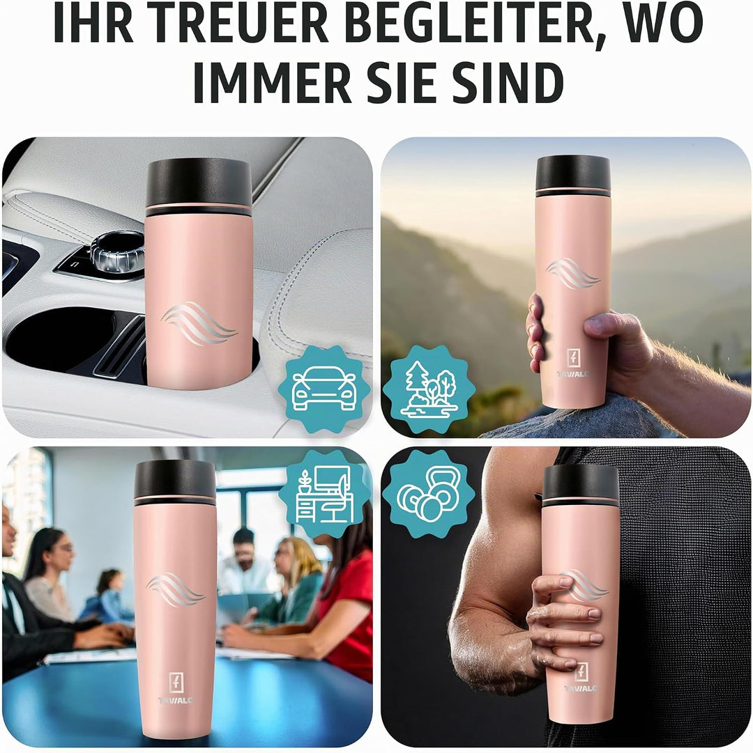 Thermobecher 460ml Travel Mug puderrosa Inox Edelstahl, Kaffeebecher/Isolierbecher Pulverbeschichtun