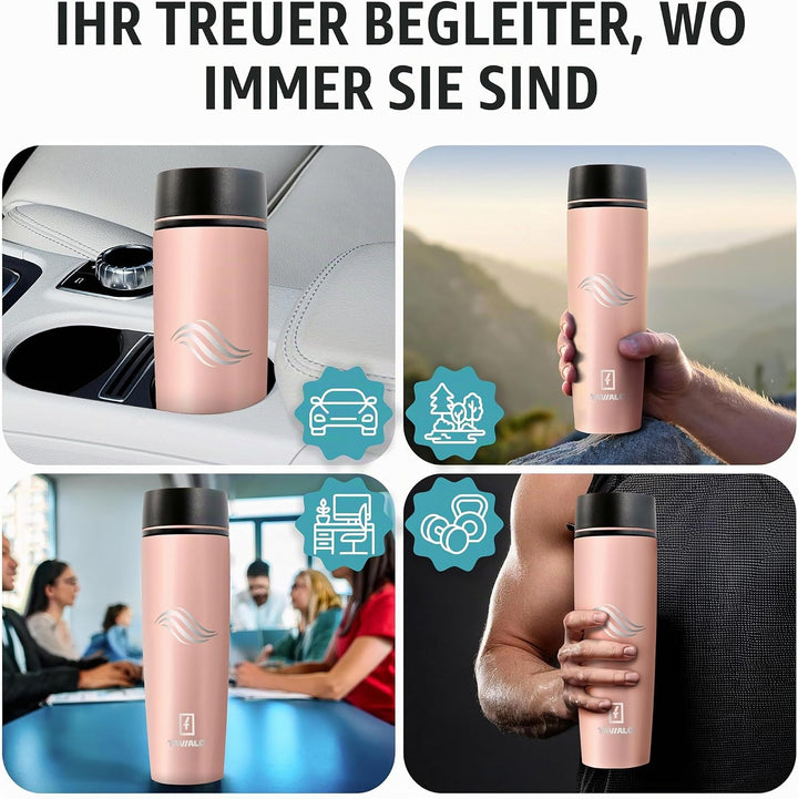 Thermobecher 460ml Travel Mug puderrosa Inox Edelstahl, Kaffeebecher/Isolierbecher Pulverbeschichtun