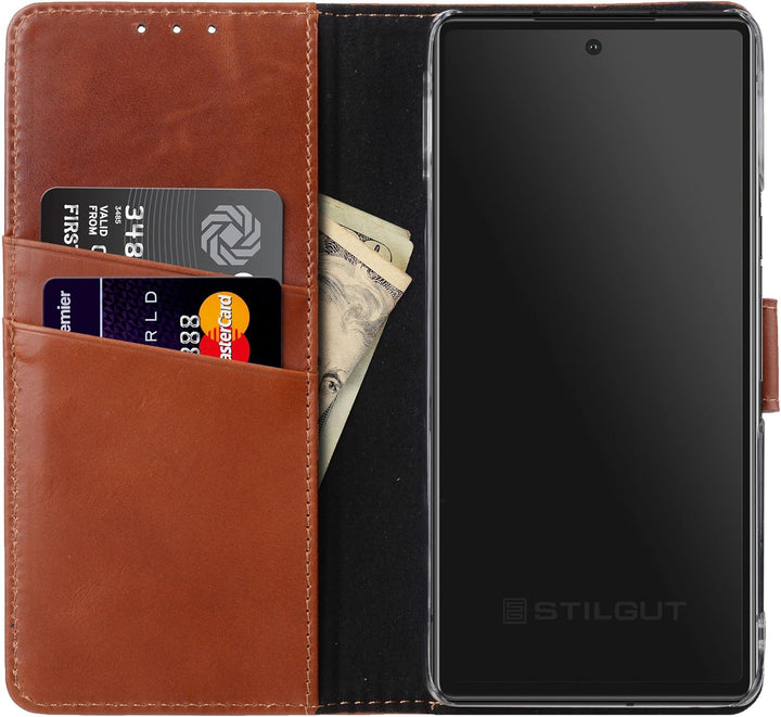 STILGUT Talis kompatibel mit Google Pixel 7 Hülle mit Kartenfach aus Leder, Wallet Case, Lederhülle