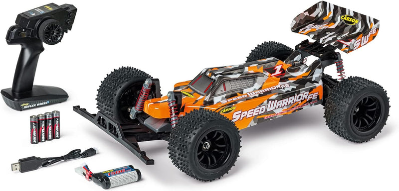 Carson 500404237 - 1:10 FE Speed Warrior 2.4G 100%RTR orange - Ferngesteuertes Auto, RC Buggy, inkl.