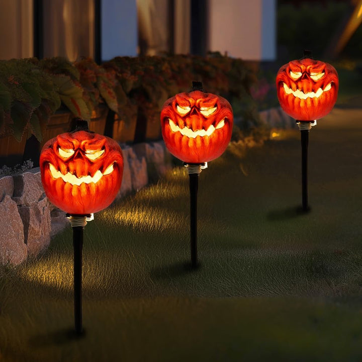 JOYIN Halloween-Jack-O-Laterne, Wegemarkierungen, Dekoration, 3 Stück 38,1 cm LED-Kürbislaternenpfäh