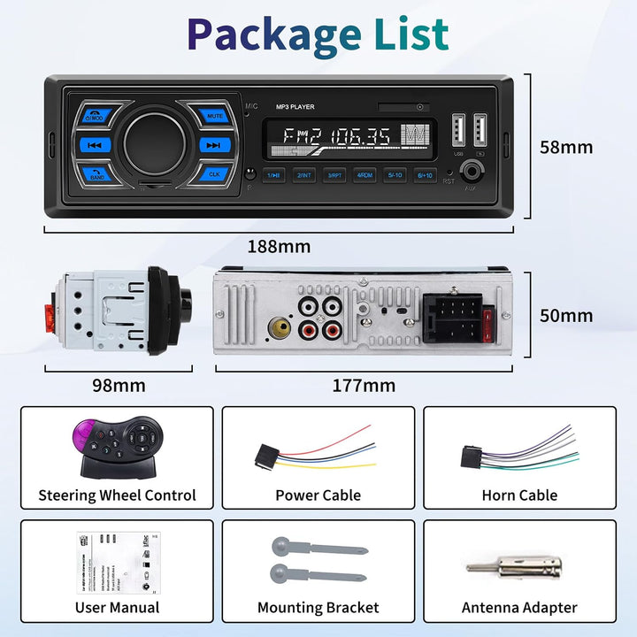 DAB/DAB+ 1Din Autoradio Bluetooth Freisprecheinrichtung, Hikity Auto MP3 Player Unterstützung für da