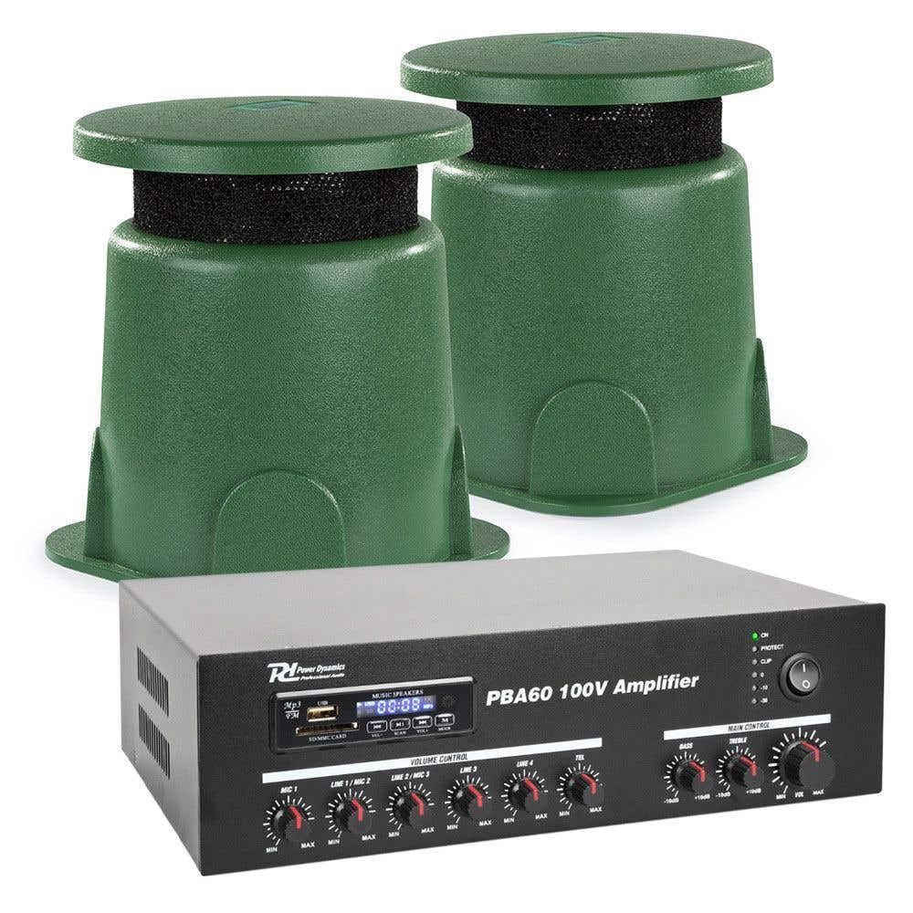 Power Dynamics Gartenlautsprecher Set wetterfest – 2X Outdoor Lautsprecher Grün 360° Sound & Bluetoo