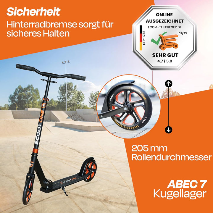 Scoot One Aluminium Scooter S 1 / S 2 – höhenverstellbarer Aluminiumroller Scooter Roller ABEC 7 Ora