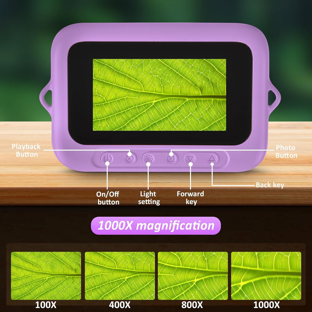 Mikroskop für Kinder: Digitales Mikroskop mit 3" IPS Bildschirm 1000x Vergrösserung, 1080P Handmikro