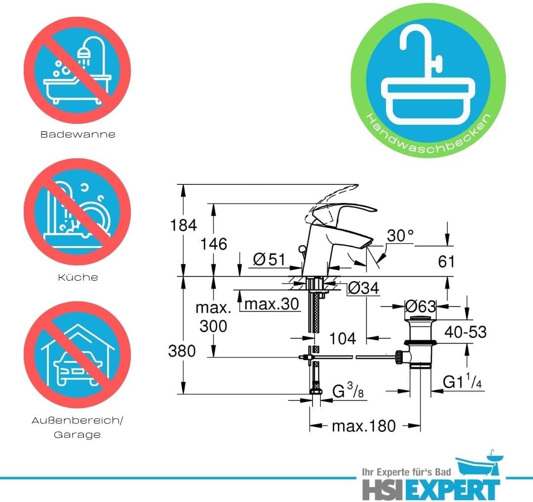 Geberit Waschtisch Waschbecken 65 cm Armatur Siphon Eckventil Komplettset