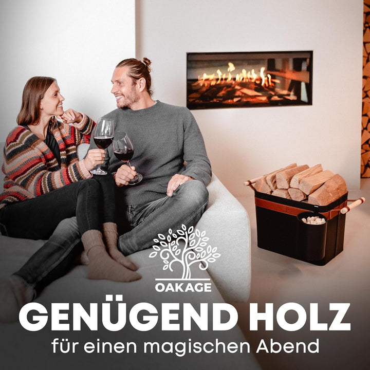 OAKAGE® Holzkorb für Kaminholz Gross aus veganem Leder Kaminholzkorb Feuerholzkorb Brennholzkorb Kam