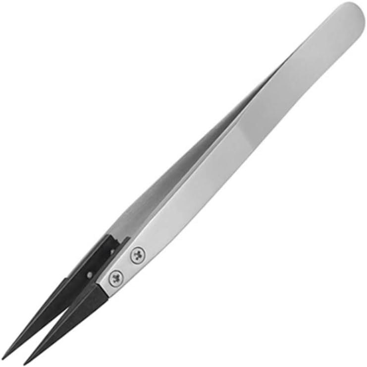 Pinzette mit feiner Spitze, ESD-Edelstahlgehäuse mit Kunststoffspitzen (PPS). Hergestellt in Japan.