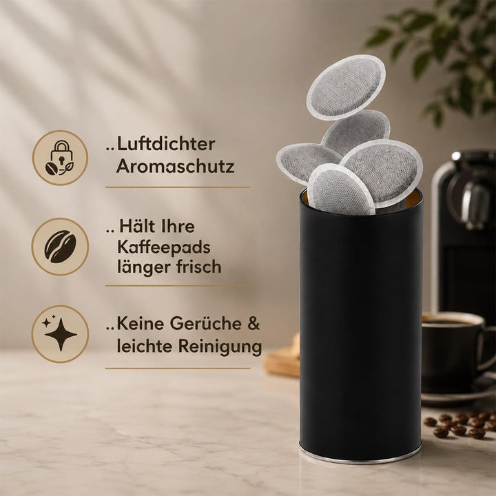 2X kaffeepads, Metalldose für Kaffeepads, Kaffeespender Paddose, Kaffeebox Pads (18 x 8 x 8 cm)