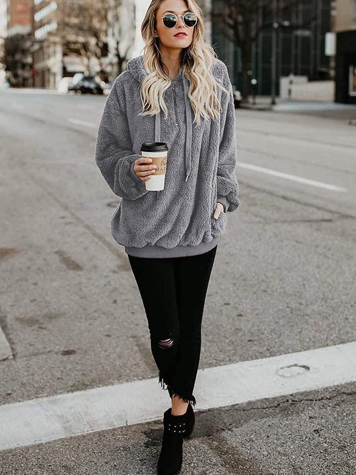 Durio Hoodie Damen Fleece Kapuzenpulli Teddy Fleece Pullover Oversize Sweaterpullover Winter Warm Gr