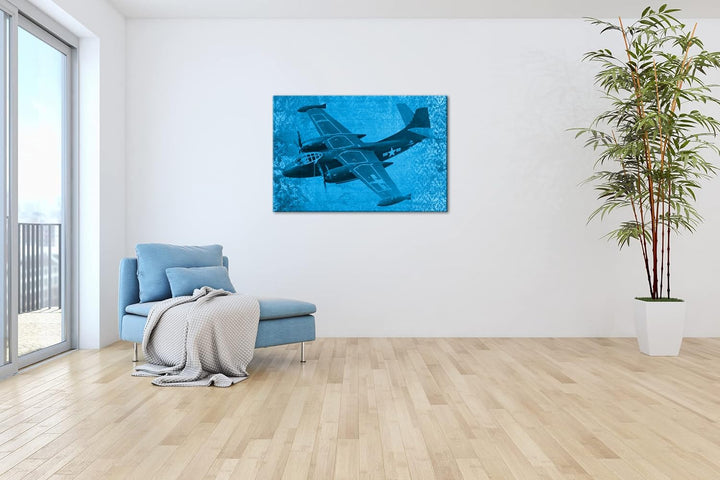 deyoli Illustration Kriegsflugzeug Format 80x60 Effekt: Monocrome Blau als Leinwandbild, Motiv ferti